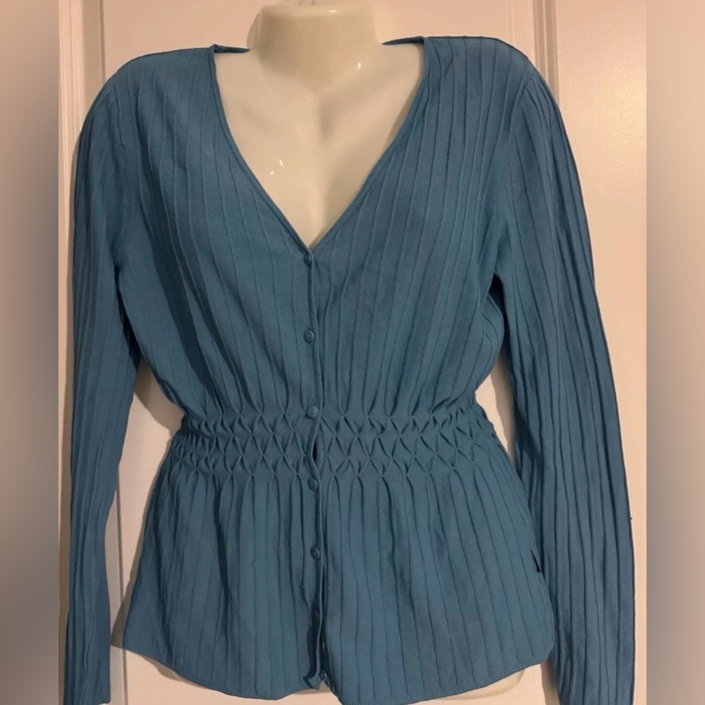 BCBGMaxAzria Teal Textured Defined Waist Cardigan